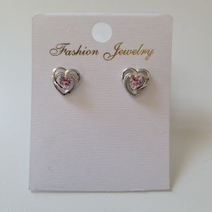 Sterling Silver Precious Heart Pink CZ earrings